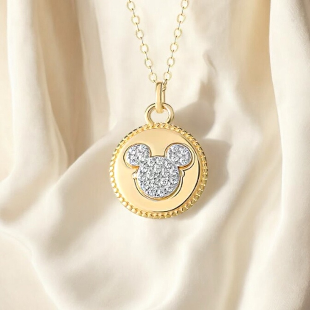 DISNEY. Mickey Mouse 18K Gold Plated Sterling Silver Pendent Necklace, 18 inch